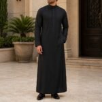 Black Formal Saudi Style Thobe for Men – Traditional Arabic Islamic Long Sleeve Thobe - Image 5