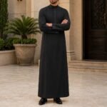 Black Formal Saudi Style Thobe for Men – Traditional Arabic Islamic Long Sleeve Thobe - Image 4