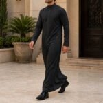 Black Formal Saudi Style Thobe for Men – Traditional Arabic Islamic Long Sleeve Thobe - Image 3
