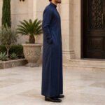 Navy Blue Formal Saudi Style Thobe for Men – Traditional Arabic Islamic Long Sleeve Thobe - Image 4