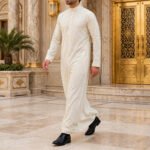 Offwhite Formal Saudi Style Thobe for Men – Traditional Arabic Islamic Long Sleeve Thobe - Image 5
