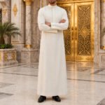 Offwhite Formal Saudi Style Thobe for Men – Traditional Arabic Islamic Long Sleeve Thobe - Image 2