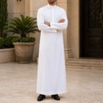 White Formal Saudi Style Thobe for Men – Traditional Arabic Islamic Long Sleeve Thobe - Image 3