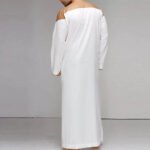 Men's Modern Two-Tone Arabic Thobe – Mustard & White Saudi Style Islamic Thobe - Image 3