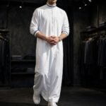 Al-Rijaal White Thobe Blue Contrast | Designer Zipper Jubba for Men - Image 2