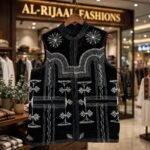 Balochi Bogti waistcoat front black white embroidery 1000x1000