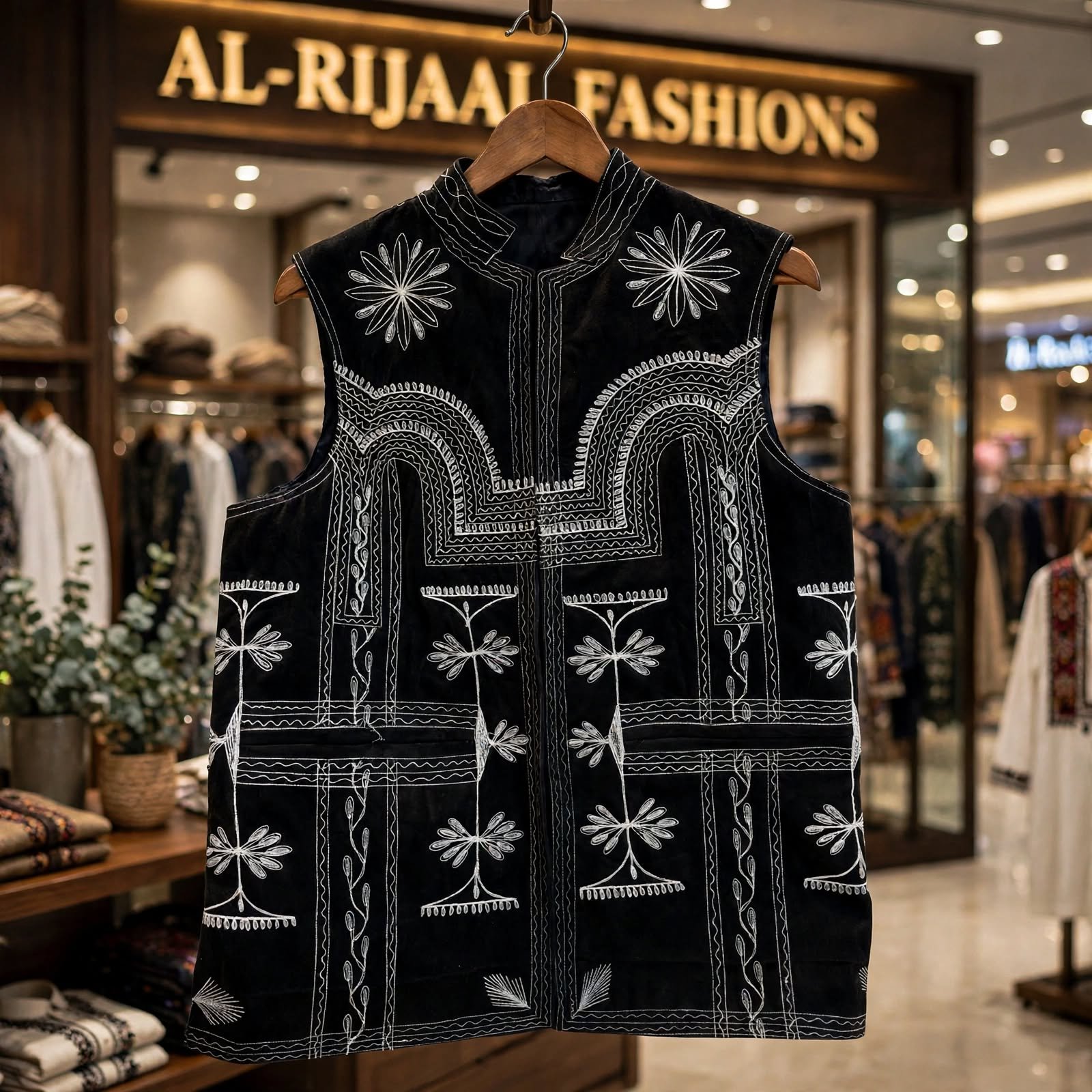 bogti-generate-a-super-hd-quality-image-of-this-waistcoa-slightly-change-in-the-background-the-cloth Balochi Bogti waistcoat front black white embroidery 1000x1000
