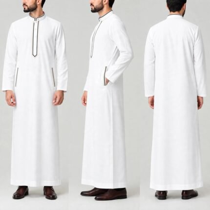White Designer Thobe - Al-Rijaal Designs