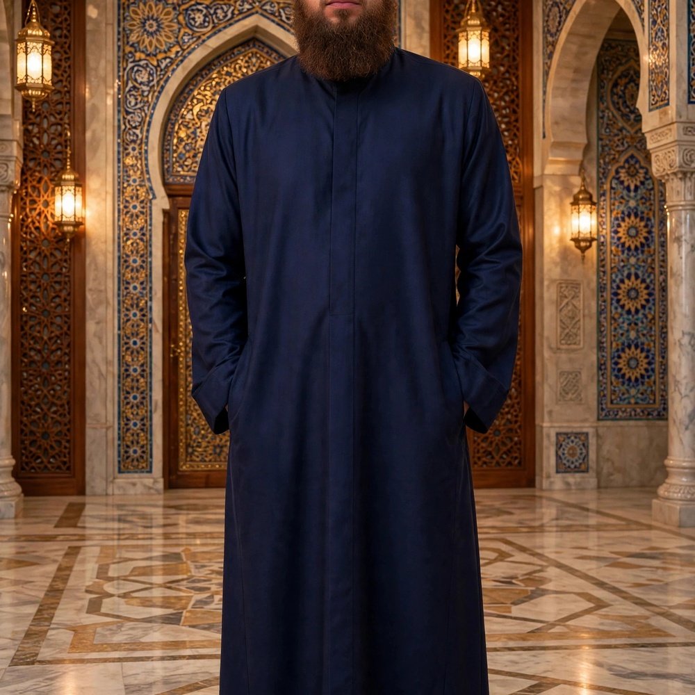 navy blue azhari-003a Al-Rijaal Navy Blue Premium Azhari Thobe | Imam Jubba for Men - Image 1