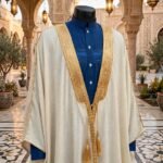 Al-Rijaal Off-White Formal Bisht | Golden Lace Arabic Cloak for Men - Image 2