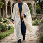Al-Rijaal Off-White Royal Bisht | Gold Trim Arabic Cloak for Men - Image 3