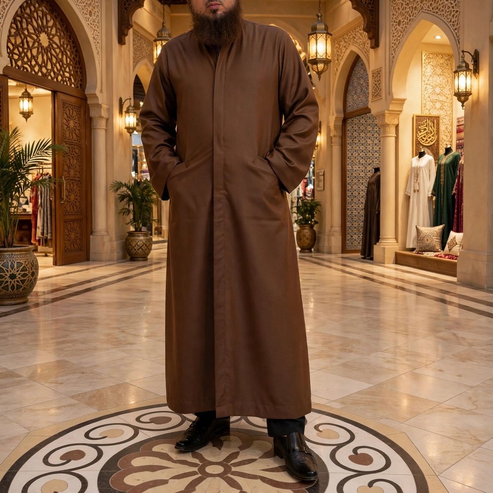 rust_azhari_thobe_02c Al-Rijaal Rust Brown Azhari Thobe | Imam Jubba for Men - Image 1